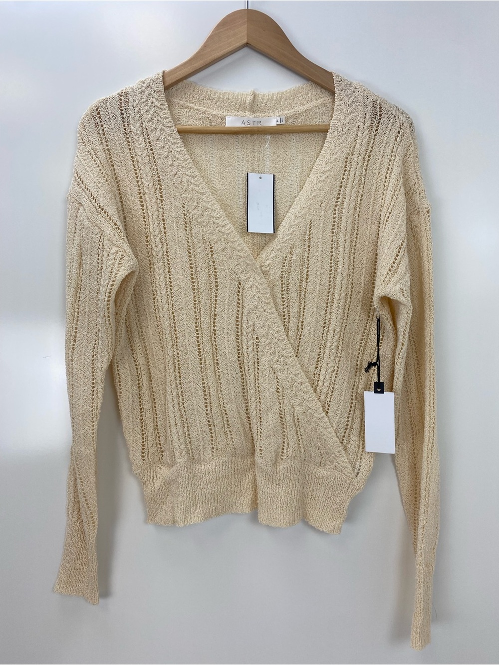 ASTR Cream Open-Weave V-Neck Wrap Sweater